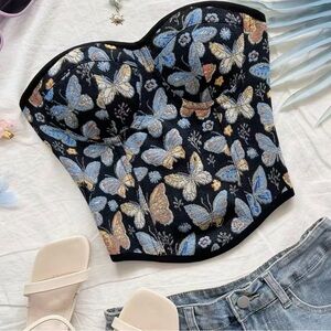 Butterfly Embroidered Bustier Top